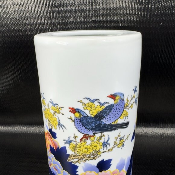 Vintage Oriental Chinese Calligraphy Ceramic Vase Vessel Raised Paint Birds VTG - Picture 13 of 16